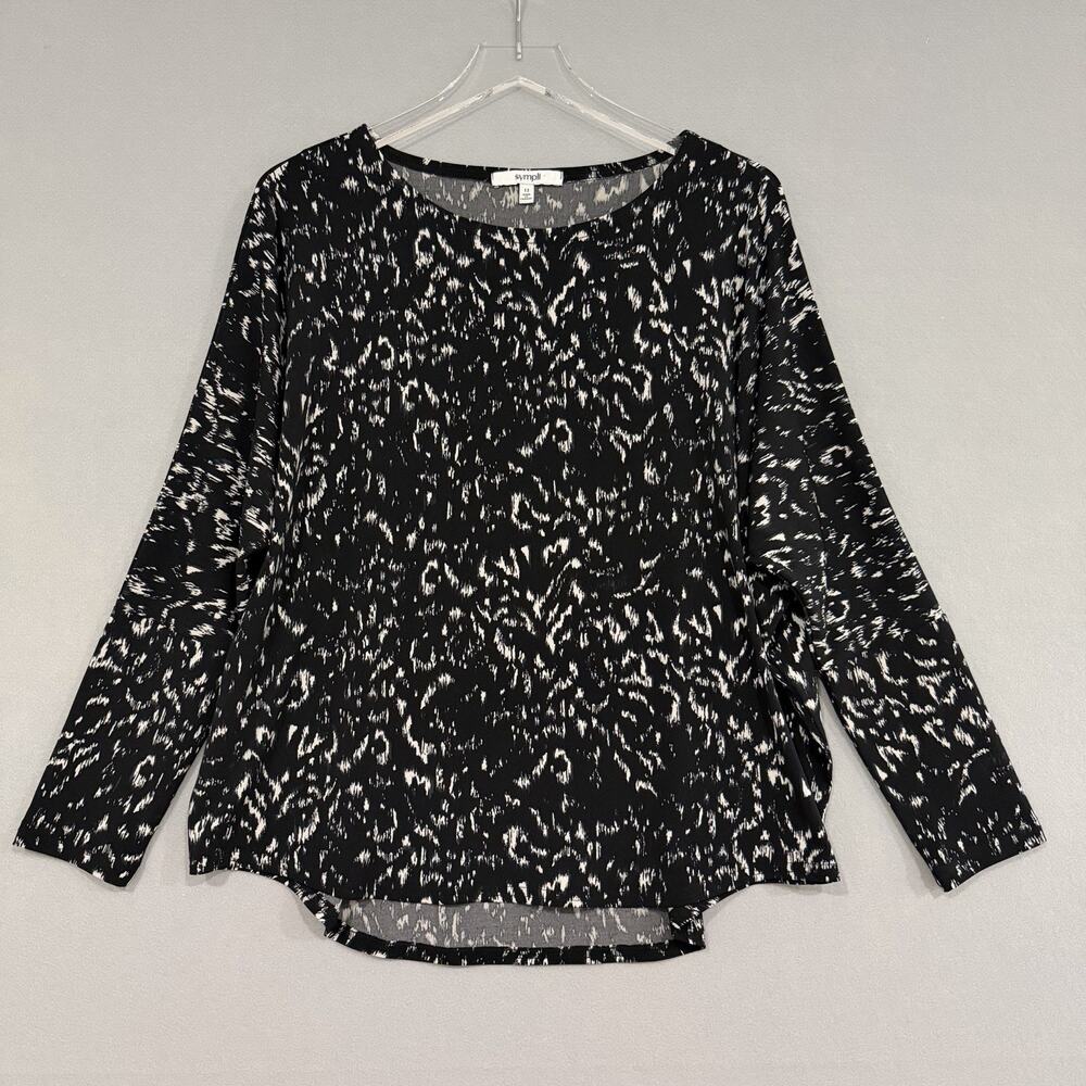 Sympli Canada Tunic Top Size 12 Black Printed Dolman Sleeve Lagenlook Shirt